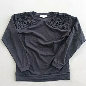 LOFT Black Lace Shoulder Sweatshirt